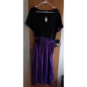 NWT City Chic Paris Days Dress Med Petunia Black Belted Stretch Fit Flare